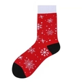 Red Christmas crew socks with white snowflake patterns and contrast black toe and heel - 38-46 / Red All Over White Snowflakes