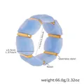 Elastic wide resin bracelet with sky blue marble pattern and gold stainless steel accents - E677-Blue (Diameter 60mm)