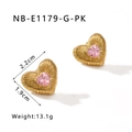 Detail of gold heart earrings with pink zircon and dimensions of 2.2cm x 1.9cm - Gold Heart Pink Gemstone Style (NB-E1179-G-PK)