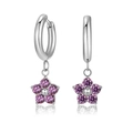 Silver flower drop earrings with purple zircon petals and mirror-polished finish - Steel + Purple Zirconia
