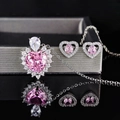 Pink heart-shaped jewelry set featuring a pendant necklace and matching stud earrings - Pink Diamond Heart Earrings Led-99