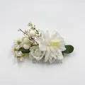 Bohemian bridal hair comb with white faux peonies and small roses for wedding hairstyles - FS43-3 White