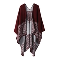 Double-sided reversible knit poncho shawl in burgundy and grey with paisley patterns - Wine Red Lace Pattern