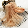 Artistic silk scarf for women in apricot color with elegant gradient pleated texture - 190cmx75cm / Soft Pink