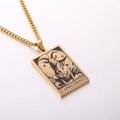 Golden Capricorn tarot square pendant necklace with vintage stainless steel Cuban chain - Capricorn / Gold