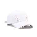 Berretto da baseball bianco stile vintage con strappi e anelli metallici decorativi - Regolabile / Bianco