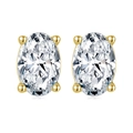 Elegant gold S925 sterling silver stud earrings featuring oval-cut clear zircon stones - 925 Silver / 14K Gold