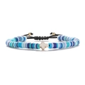 Adjustable 6mm blue Heishi clay bead bracelet with a white cross pendant and woven cord - Woven Style / Color 15