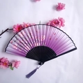 Purple gradient folding fan with cherry blossom pattern, black bamboo ribs and silk tassel - Purple Gradient Cherry Blossom Butterfly Style (Women's Fan-38)