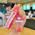 Pink My Melody astronaut liquid shaker keychain with silicone strap and golden bell charm - Bubble Bottle - My Melody