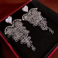 Detail of silver tassel earrings with heart-shaped rhinestones in a luxury jewelry box - Full Zircon Heart Tassel (18#)