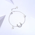 Elegante pulsera de plata esterlina 925 con colgantes de estrella, luna y circonita - Pulsera de Estrella y Luna (L753) / Plata 925
