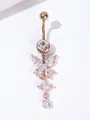 Detailed macro shot of rose gold butterfly belly ring featuring AAA cubic zirconia stones - Rose Gold