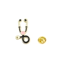 Broche stéthoscope dorée en émail avec cœur rose et fermoir papillon en métal - Base Or Noir