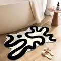 Irregular bathroom mat with abstract black waves on beige plush floor carpet - Abstract Bathroom Style - B / 30*40cm [Upgraded Thickened Diatom Mud]