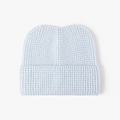 Bonnet en grosse maille bleu clair avec revers épais pour la chaleur et le confort d'hiver - Rose bonbon