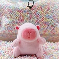 Pink pig plush capybara keychain with soft fur texture and silver metal clip - Pink Basic + Silver Clip