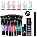 Set nail gel da 7 pezzi con sei colori glitter da 15ml, soluzione detergente e accessori - 6 Pezzi Gel da 15ml + Kit Completo di Strumenti / Serie Glitter Set 1-6 (PGS1-6)
