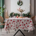 Rectangle Christmas tablecloth with red baubles and candy cane prints on beige fabric - 60*60cm / Red Candy