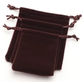 Dark brown velvet drawstring jewelry pouches in small, medium, and large sizes - Brown