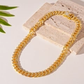 Close-up of a gold-plated Cuban link chain necklace with sparkling pave rhinestones - 74# Necklace - Gold - Full Rhinestone Square Cuban Chain