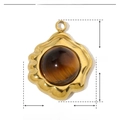 Dettaglio del ciondolo vintage marquise 17x13mm in acciaio inossidabile dorato - YE239-Occhio di Tigre Marrone/Bordo Ondulato