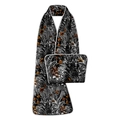 Bavoir imperméable pour adulte avec pochette assortie et motif floral noir et or - Fleurs Élégantes B03