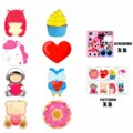 Cartoon Valentine heart DIY greeting card set with stickers and temporary tattoos - Valentine DIY Greeting Card Sticker Set