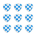 Detail showing 3x3 grid of blue and white checkerboard heart charms in gold alloy - Silver Tone Blue White Checkerboard Heart