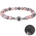 Projection bead bracelet with pink marble stones and 100 languages I love you charm - Round-Pink Zebra Stone