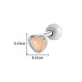 Silver stainless steel heart stud earring with pink opal and screw back closure - Heart Opal Style (921-3# Silver)