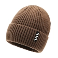 Men's thick rib-knit winter beanie in brown finish with side logo detail - One Size / Coffee