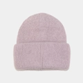 Lavender angora rabbit hair knit beanie with warm ribbed texture and cuffed design - Light Purple