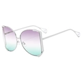 Fashionable oversized silver metal square sunglasses with gradient purple lenses and pearl tips - Silver Frame Gray Green Lens