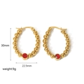 French vintage 18K gold-plated stainless steel hoop earrings with red zircon bead detail - Red Zirconia (TE6356-RD)