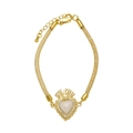 Gold-plated heart bracelet with mother-of-pearl inlay and clear zircon halo on mesh chain - White