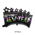 Ballon couronne Happy New Year en aluminium noir avec lettrage coloré déco 70x49cm - Banderole du Nouvel An