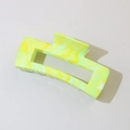 Large square hair claw clip in bright yellow and green marble textured resin finish - #11 Abs Fluorescent Yellow - 10.5cm Rectangular / Bulk (No Packaging)