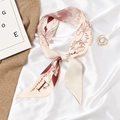 Beige narrow twilly silk scarf with burgundy floral patterns and letter F accent - Letter F-Red White Floral