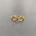 Minimalist gold infinity open ring with a polished finish for women on grey background - Adjustable Open / Infinity Symbol (切割戒-7)