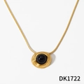 316L Edelstahl Halskette in Gold mit rundem schwarzem Onyx Anhänger für Damen - Goldene Welle Schwarzer Achat Halskette (DK1722)