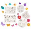 Silicone flower and leaf cake molds with diverse sizes for fondant and chocolate DIY - Grey 5-Piece Set