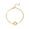 Adjustable golden paperclip chain bracelet with a polished ring and lobster clasp - Bracelet Style 4-Round Loop Decoration