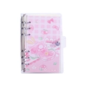 Cute pink transparent loose-leaf notebook with peach and bunny patterns and metal binder - Peach Rabbit / Pink