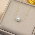 Minimalist single white pearl necklace on a delicate gold chain for elegant style - 10mm Shell Pearl