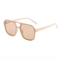 Square double bridge sunglasses with beige frames and light brown gradient lenses - Creamy White Frame Champagne Lens