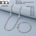 5mm silver curb chain necklace and bracelet set with lobster clasp and textured finish - 5mm Steel Silver Embossed Figaro 1-1