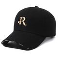 Men's black wool winter baseball cap with gold R embroidery and fashion lettered brim - Adjustable / R Logo Black Gold Embroidery