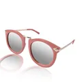 Roze ronde cat-eye zonnebril met gouden metalen brug en zilveren reflecterende glazen - Roze Frame Zilveren Spiegel