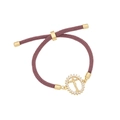 Bracciale intrecciato viola regolabile con ciondolo croce della Madonna dorato e cristalli - Ciondolo Cerchio Ritratto Gesù Religioso (Viola)